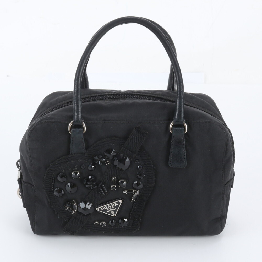 Prada Tessuto Nylon Triangle Logo Leather Handbag Tote Bag with White Tag, Bl...